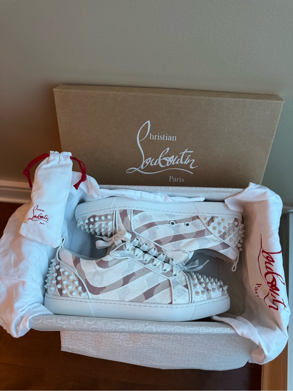 NWT Christian Louboutin Louise Junior Spikes Flat Sneakers, size 41.5 (US 10.5)